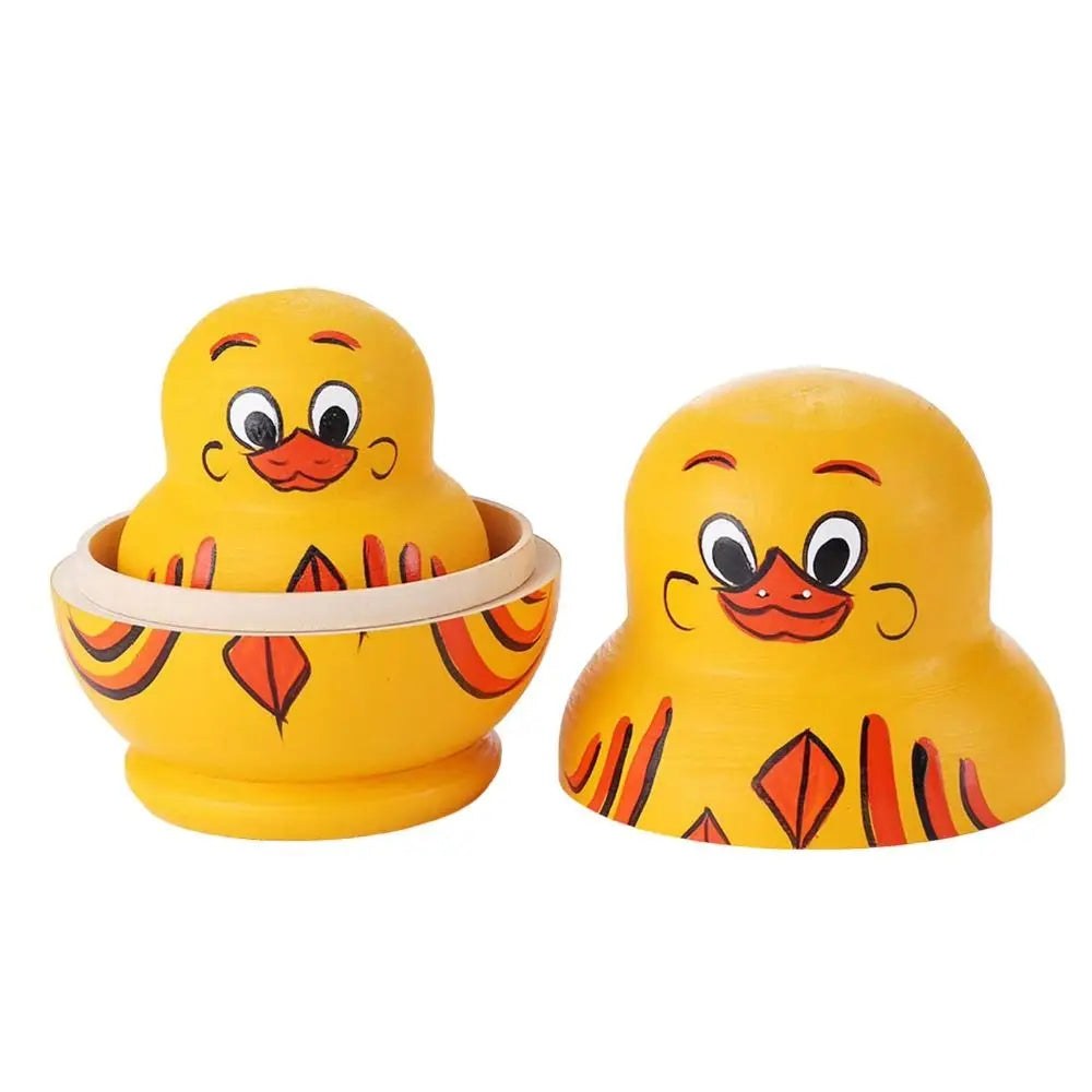 Decorations 10 Layer Nesting Dolls Yellow Duck Wooden Matryoshka Doll Toys Handmade Animals Pattern Stacking Dolls Kids Toy