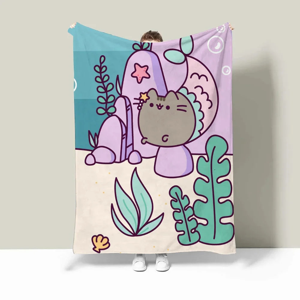 Pusheens Large Blanket King Size Throw Blanket for Sofa Luxury Bedding Hairy Blankets for Bed Fluffy Soft Blankets Characters