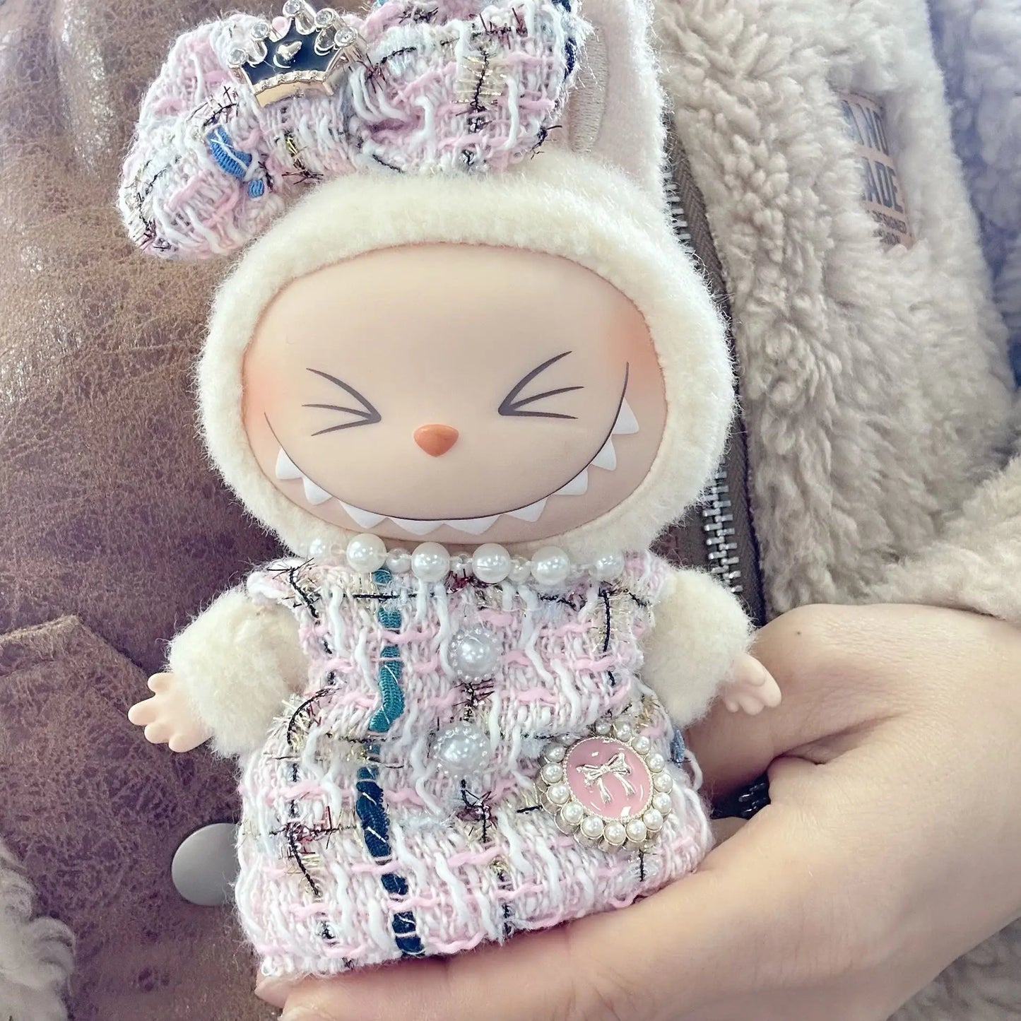 Doll Clothes Outfit Accessories Labubu Clothes Designer Black and White Plaid Dress Set DIY Mini Dolls Clothing Girl Gift