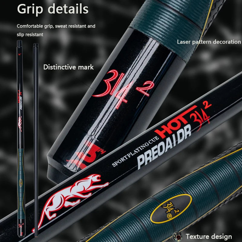 Carbon Billiard Cue Stick 13mm Tip Leopard Pattern Design Durable and High Quality Ideal for 9 Ball and Carom Billiards