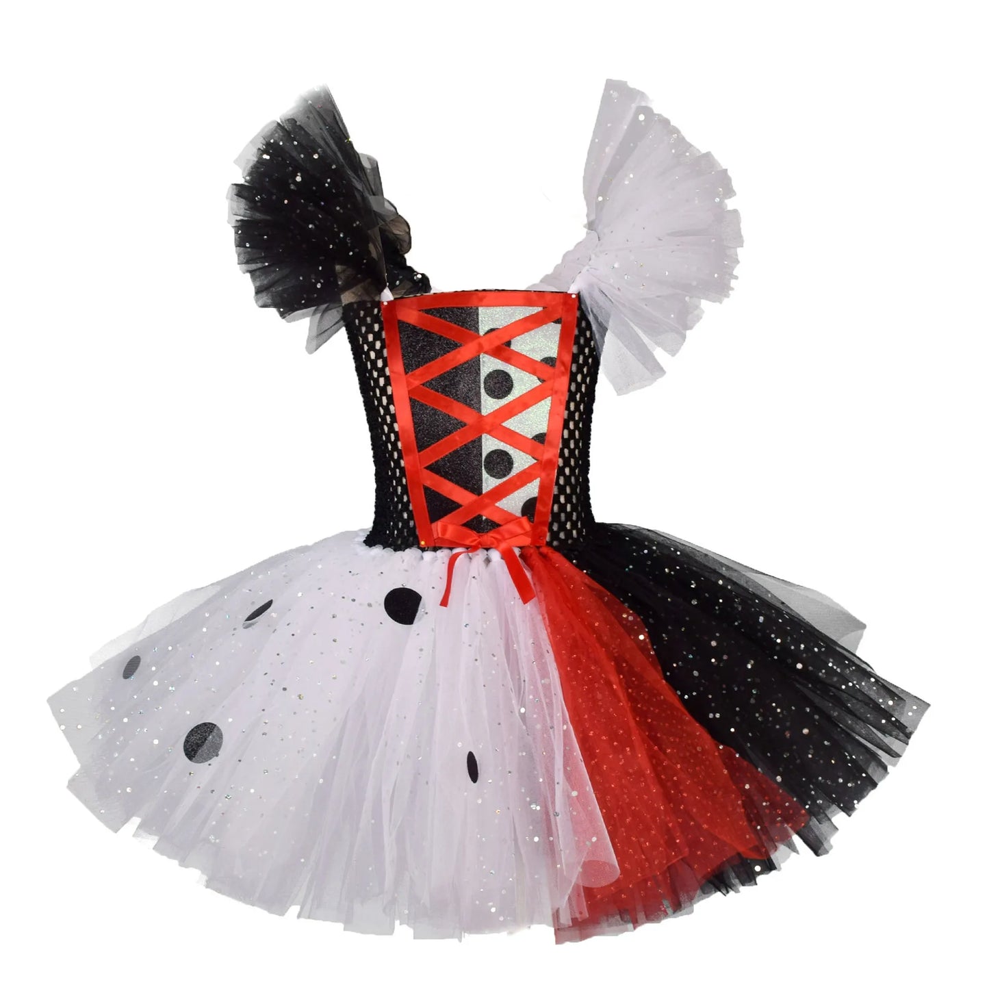 2025 Classic Girl Cosplay Clown Pure White + Black Princess Puffed Skirt Halloween Easter Festival Party Dress+ Accessories Set