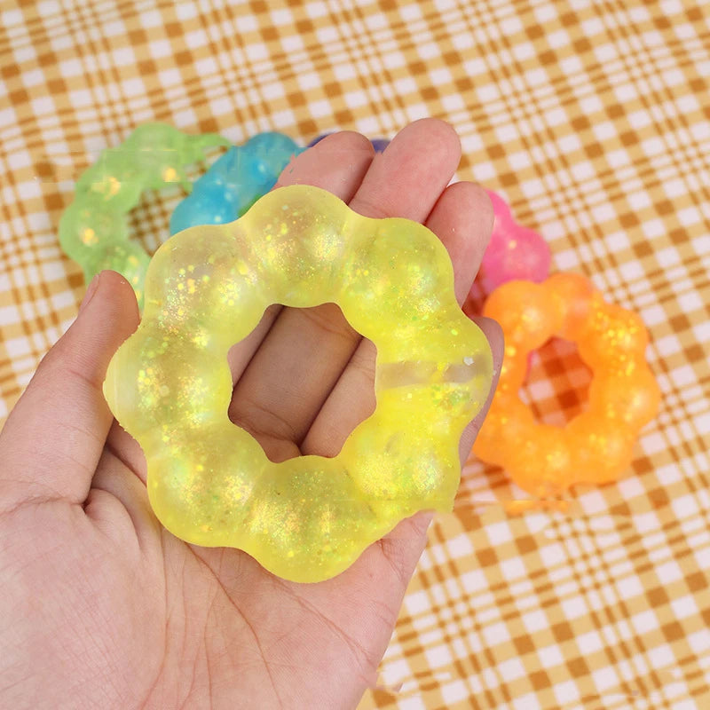 1 Pcs TPR Crystal Garland Transparent Donut Color Bracelet Squeeze Ball Decompression Vent Pinch Pull Kids Girl Toy Pendant Gift
