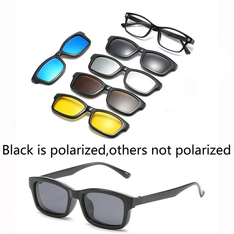 6 in 1 Custom Men Women Polarization Optical Magnetic Sunglasses Magnet Clip on Sunglasses Polarization Clip on SunGlasses Frame
