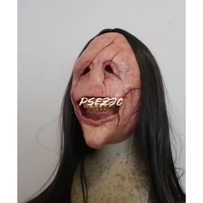 Halloween Horror Long Hair Devil Mask Red Face Devil Mask Toothed Devil Latex Long Hair Mask Theme Party