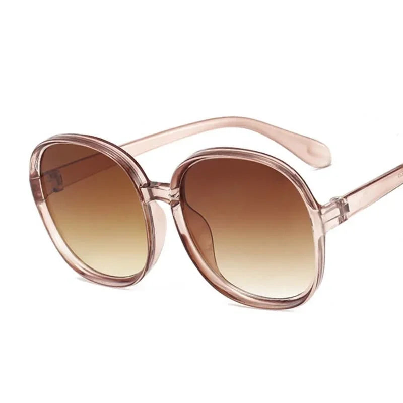 New Round Frame Sunglasses Woman Retro Brand Designer Brown Black Oversized Lady Sun Glasses Female Fashion Outdoor Driving