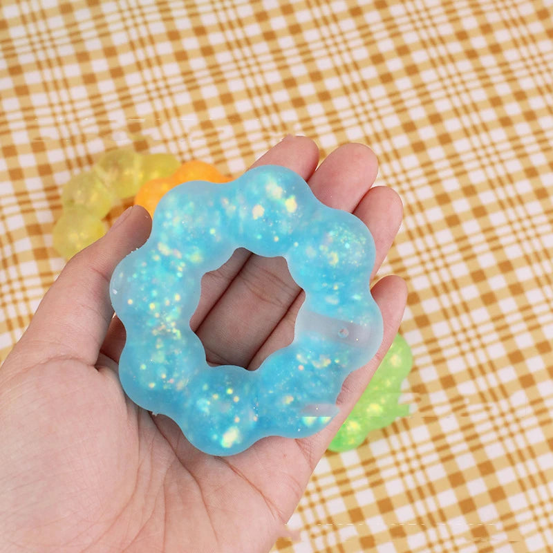 1 Pcs TPR Crystal Garland Transparent Donut Color Bracelet Squeeze Ball Decompression Vent Pinch Pull Kids Girl Toy Pendant Gift
