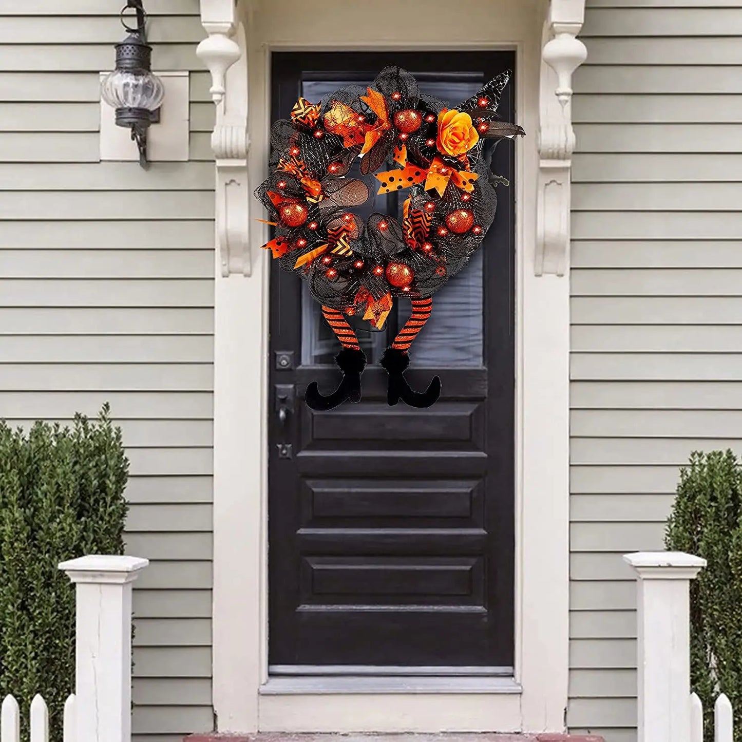 Halloween Wreath With Led Lights Door Hanging Decoration Pumpkin Witch Hat Leg Wreath Carnival Party Gifts Home Halloween Decor