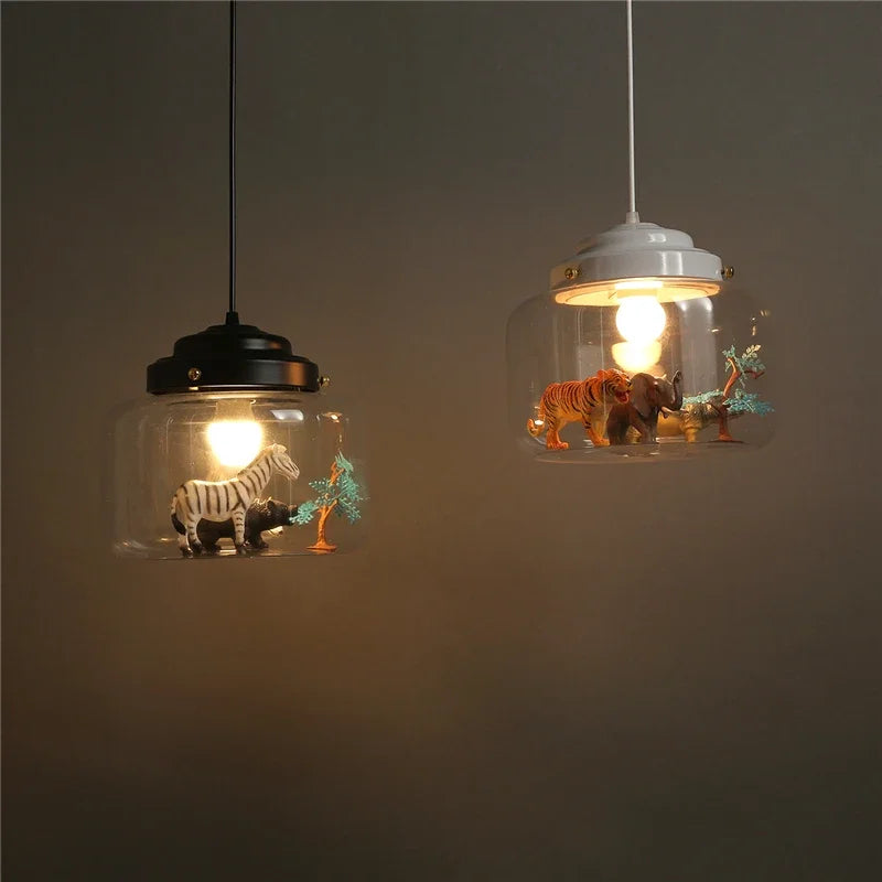Nordic Cartoon Pendant Lights Led Lighting Cute Animal Hanging Lamps for Children Room Light Glass Lamp Bedroom Home Decor Gift