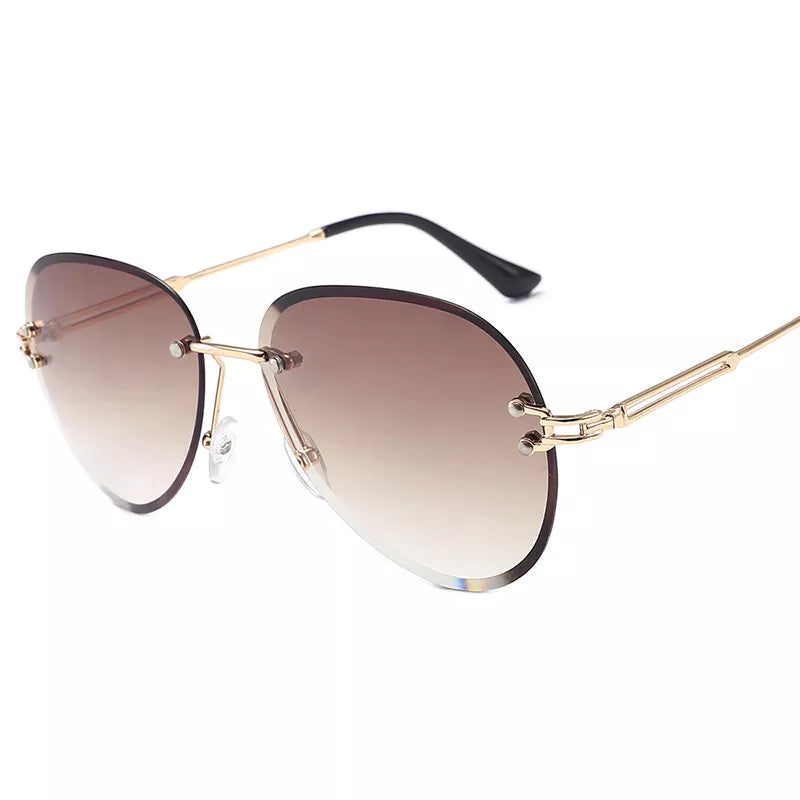 Fashion Blue Rimless Sunglasses Women 2024 UV400 Luxury Aviation Ladies Sunglasses Glasses Shades Zonnebril Dames
