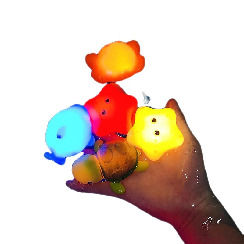 Glowable Animal Washing Water Set Floating Water Light Net Fishing Fish Playing Water Toys Children's Baby Bath Toys Floating