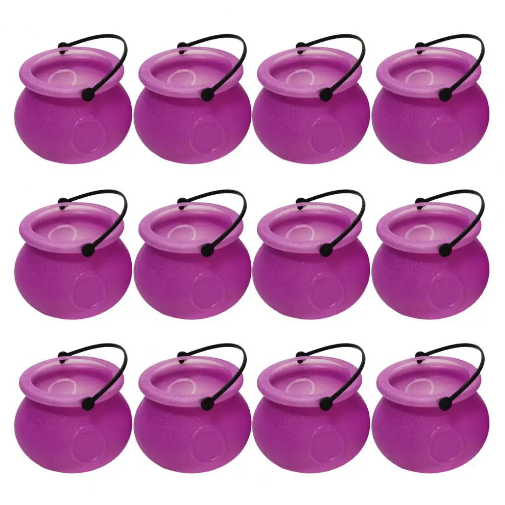 12Pcs Halloween Candy Buckets Black Plastic Witch Cauldron Kettle Halloween Pot Goody Holder for Party Favors