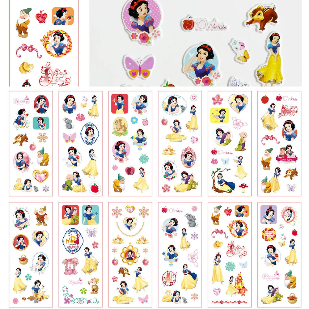 3/6/12Sheets Cute Disney Cartoon 3D Bubble Sticker Princess Mickey Mouse Cars Decals Kawaii Reward 3D Puffy Sticker for Kids Toy