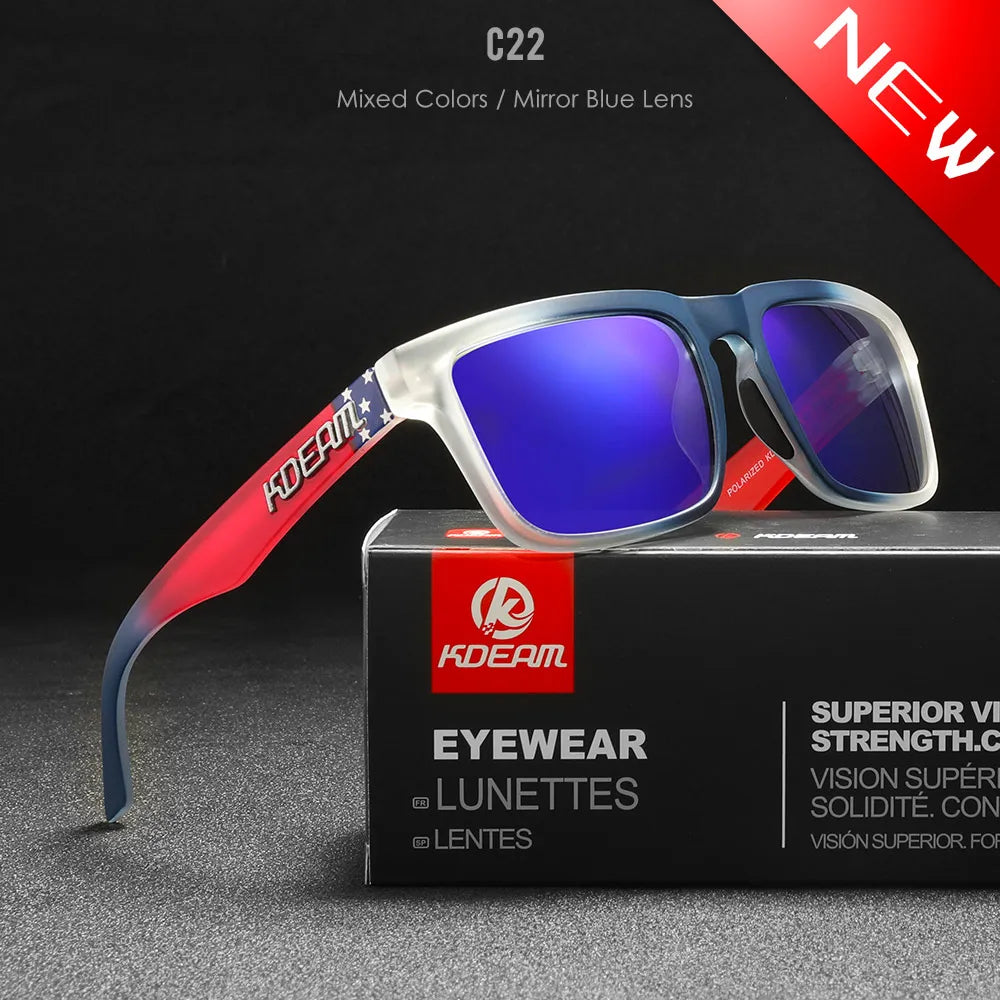 KDEAM Men's Polarized Sunglasses Fishing Lifestyles Mirrored Color Blocking Sun Glasses Women Legend Square Sunglass With Box
