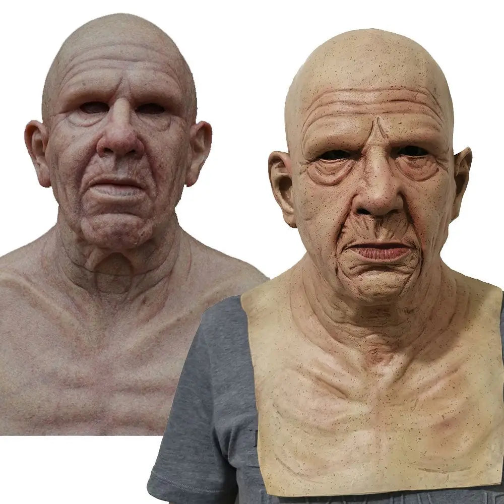 American TV Series Deadly Poison Master Old White Mask Bald Old Man Latex Head Cover Halloween Cosplay Funny Prop