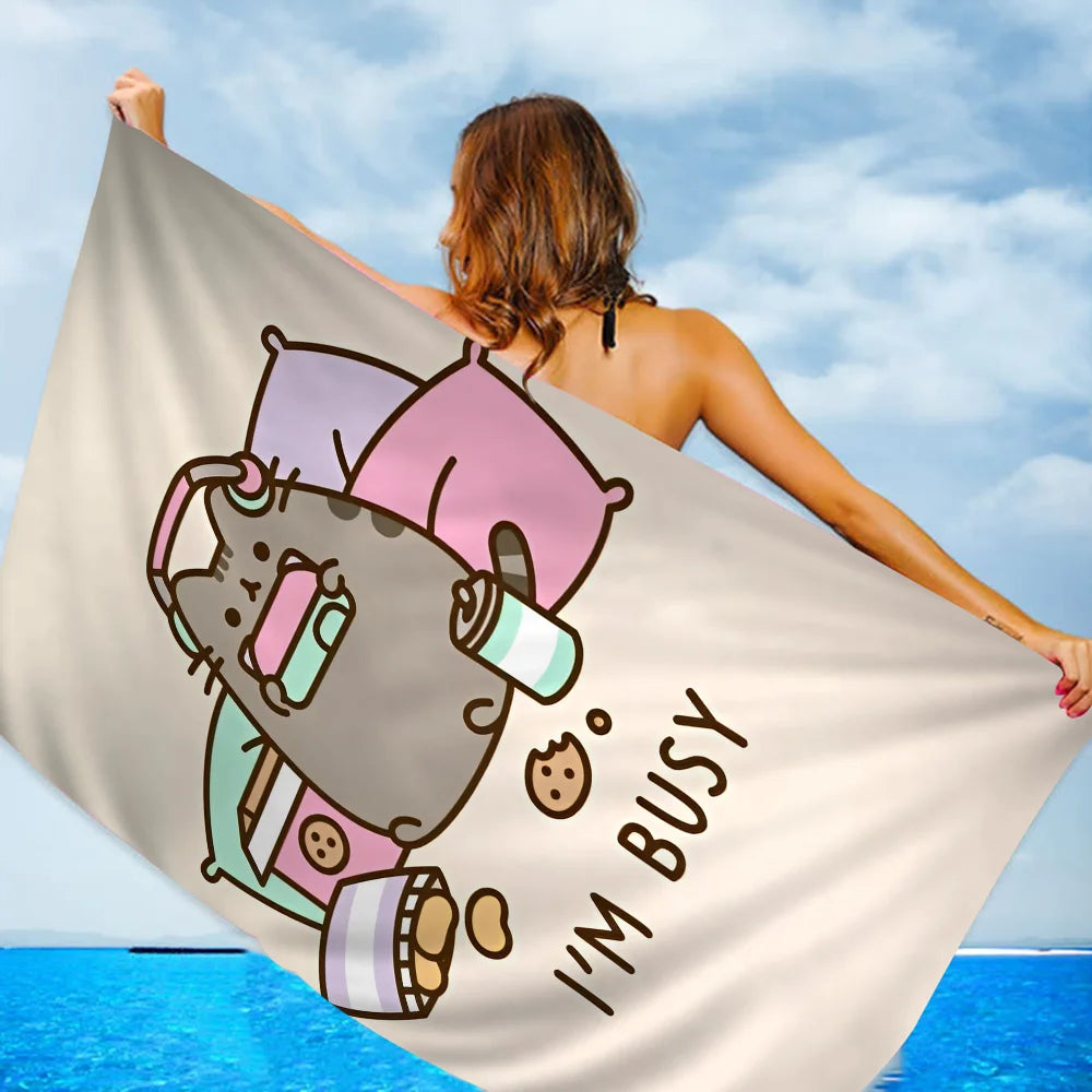 Cartoon P-Pusheen Kawai Cat Cartoon Beach Towel Cute Kawaii Room Decor Bath Girls Children Hand Towels for Bathroom Shower
