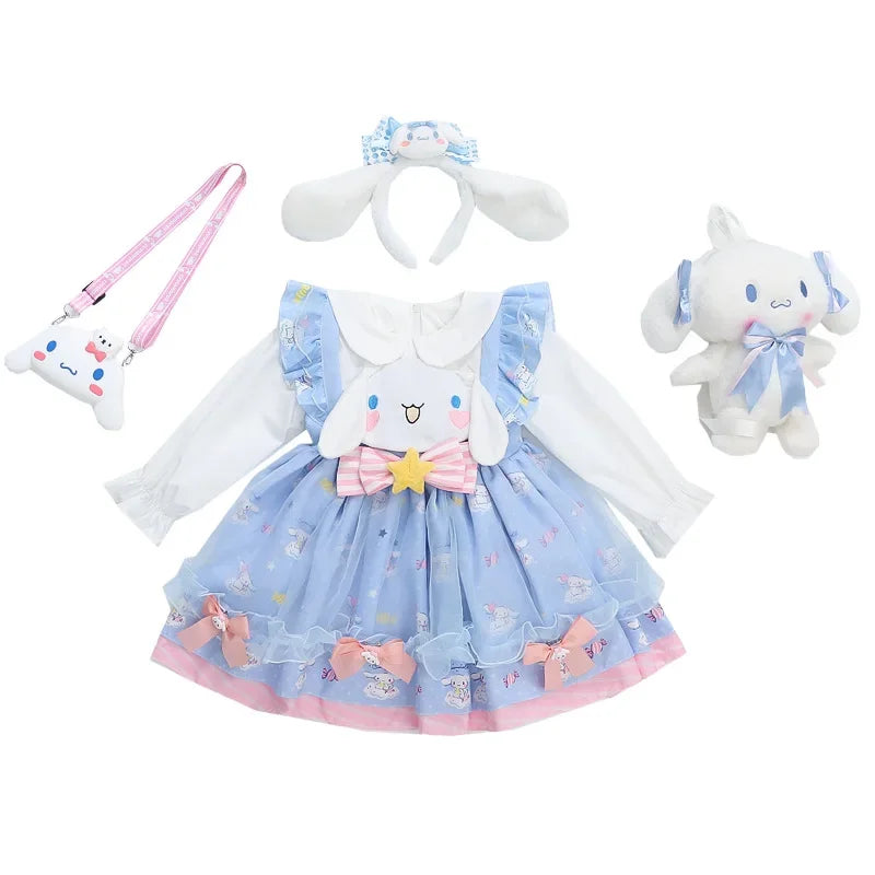 Sanrio Anime Cinnamoroll My Melody Girl's Cosplay Dress Cartoon Academy Style Pleated Skirt Princess Clothes Girl Birthday Gift