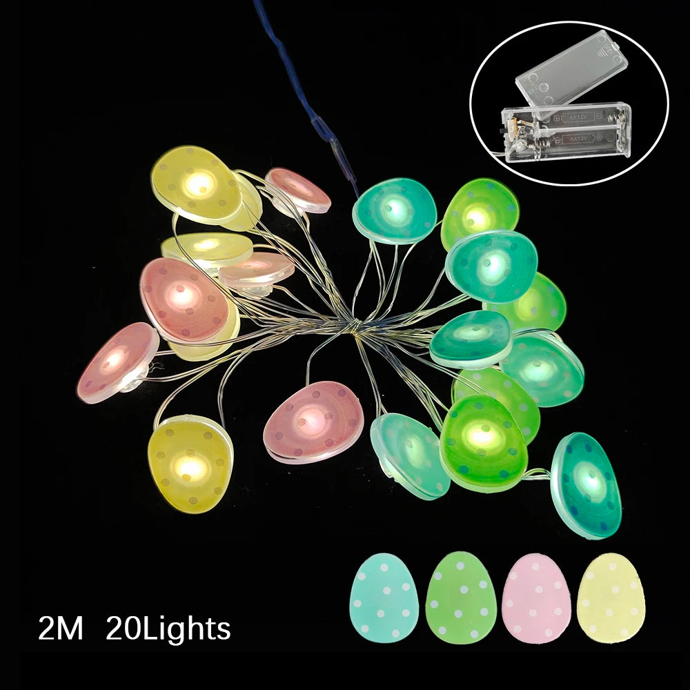 2M 20Leds Easter Fairy Light String Easter Eggs Rabbit Carrot Led Lights for Home Garland Diy Light Happy Easter Decoration 2025