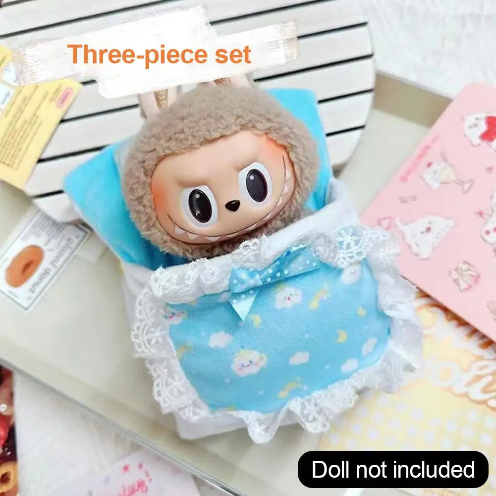 Doll Bed for Labubu Bed Contain 2 Pillows Sleeping Bag 1/12 BJD Doll GSC Body9 for Molly DOD YMY Obitsu11 Doll Accessories
