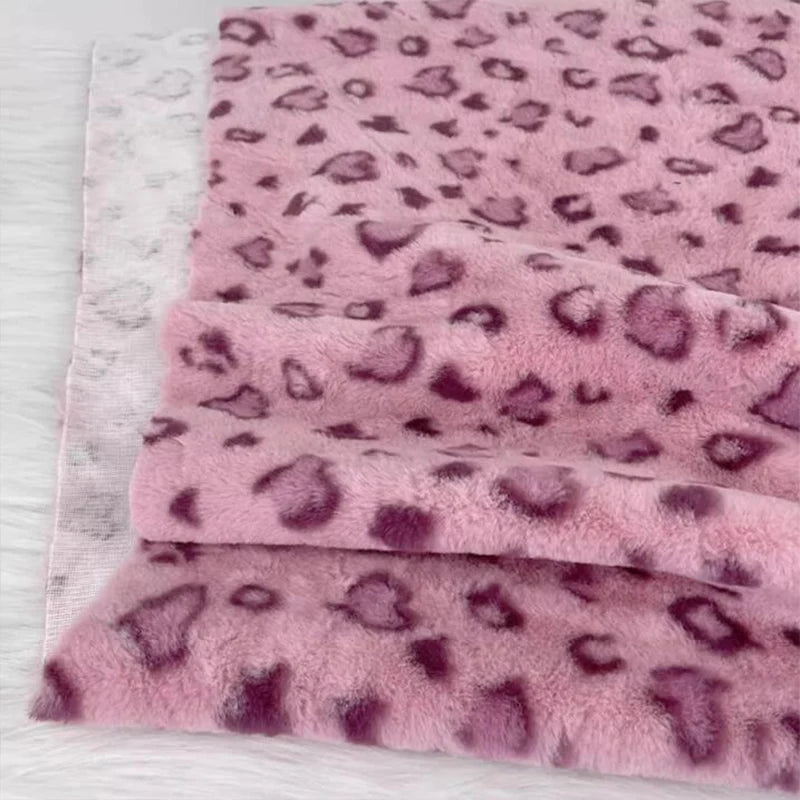 Good Pink Soft Mink Rabbit Faux Fur Fabric Love Leopard Dots Print Short Plush Coat Fabric Sewing Diy Warm Outerwear/Blanket