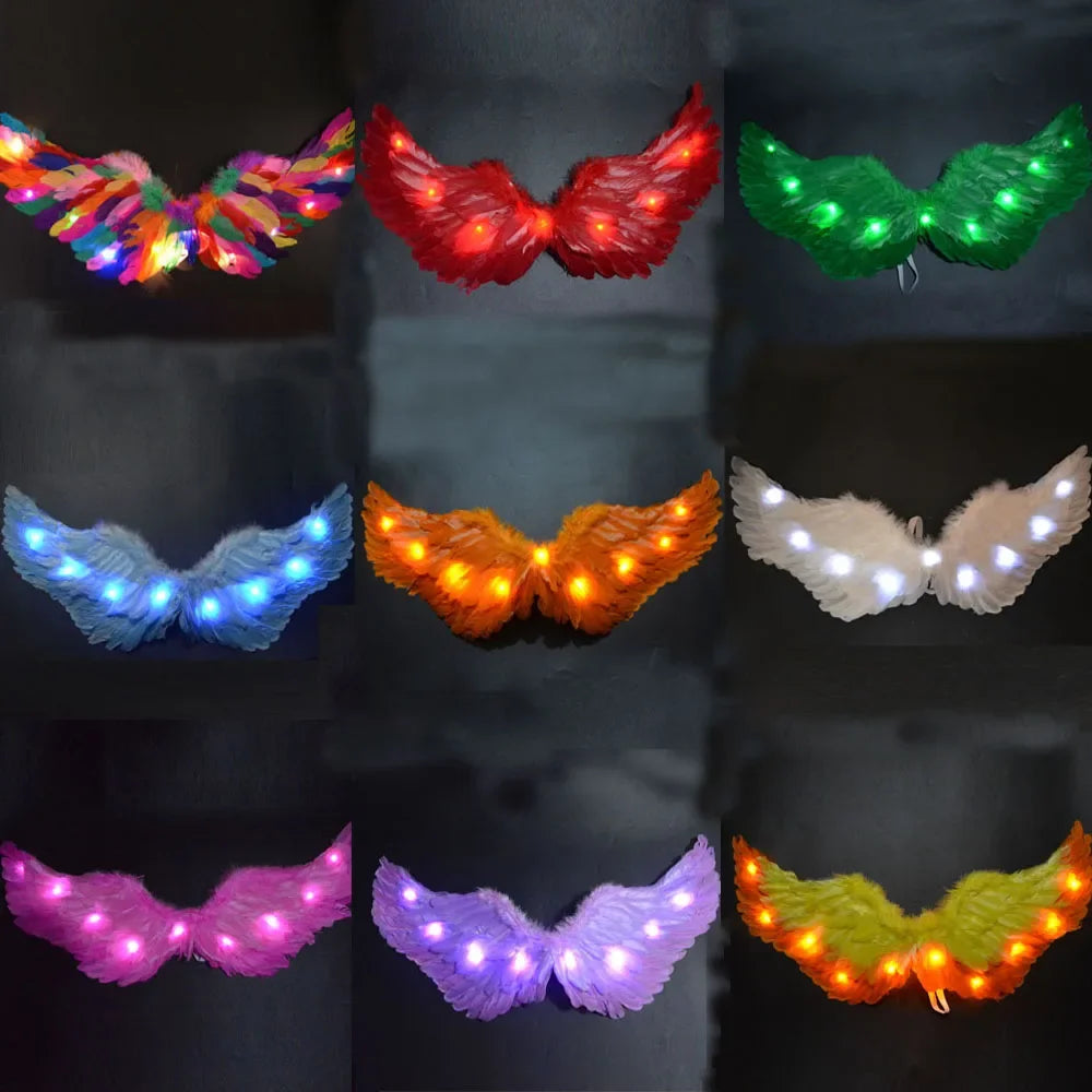 Princess Women Kids LED Glow Light Angel Feather Wing Fairy Girls Props Party Costume Wedding Decoration Christmas Halloween