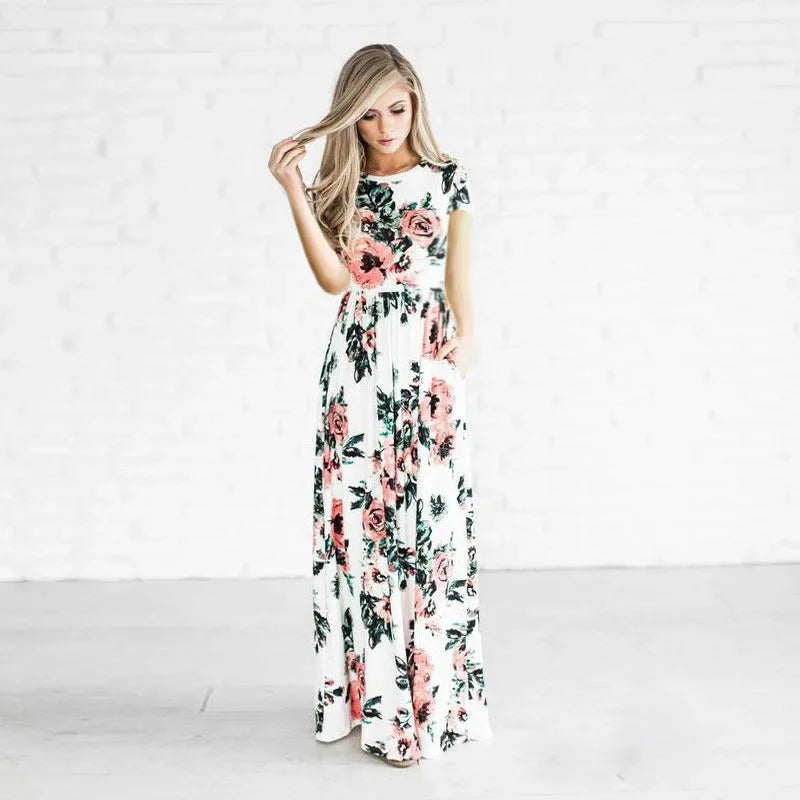 Women Summer Floral Print Maxi Dress 2024 LOOSE White Boho Beach Dress Women Vintage Evening Party Long Dress Vestidos Female