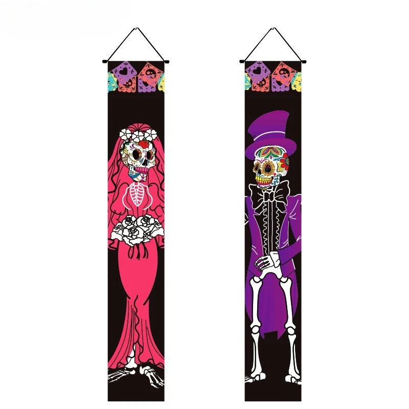 Halloween Hanging Door Curtain Skeleton Banner Happy Halloween Party Porch Sign for Home Party Decor Halloween Decorations 2025