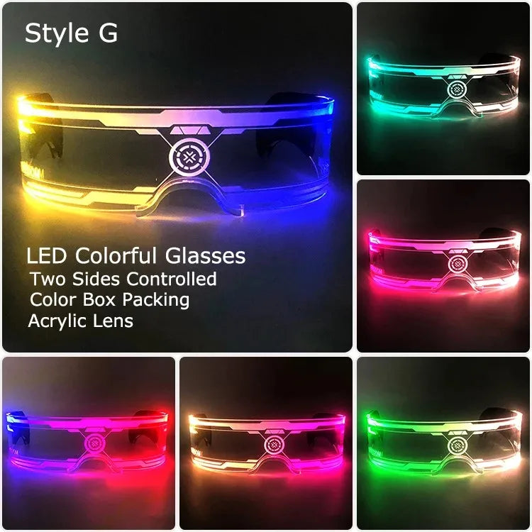 Halloween Party Glasses LED Light Up Cyberpunk Glasses Glowing Cool Goggles for Man Women Futuristic Cosplay Bar Party Props