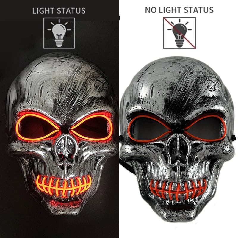 Halloween Scary Skull Skeleton Mask LED Light Up Mask for Halloween Festival Cosplay Costume Parties Carnival Night