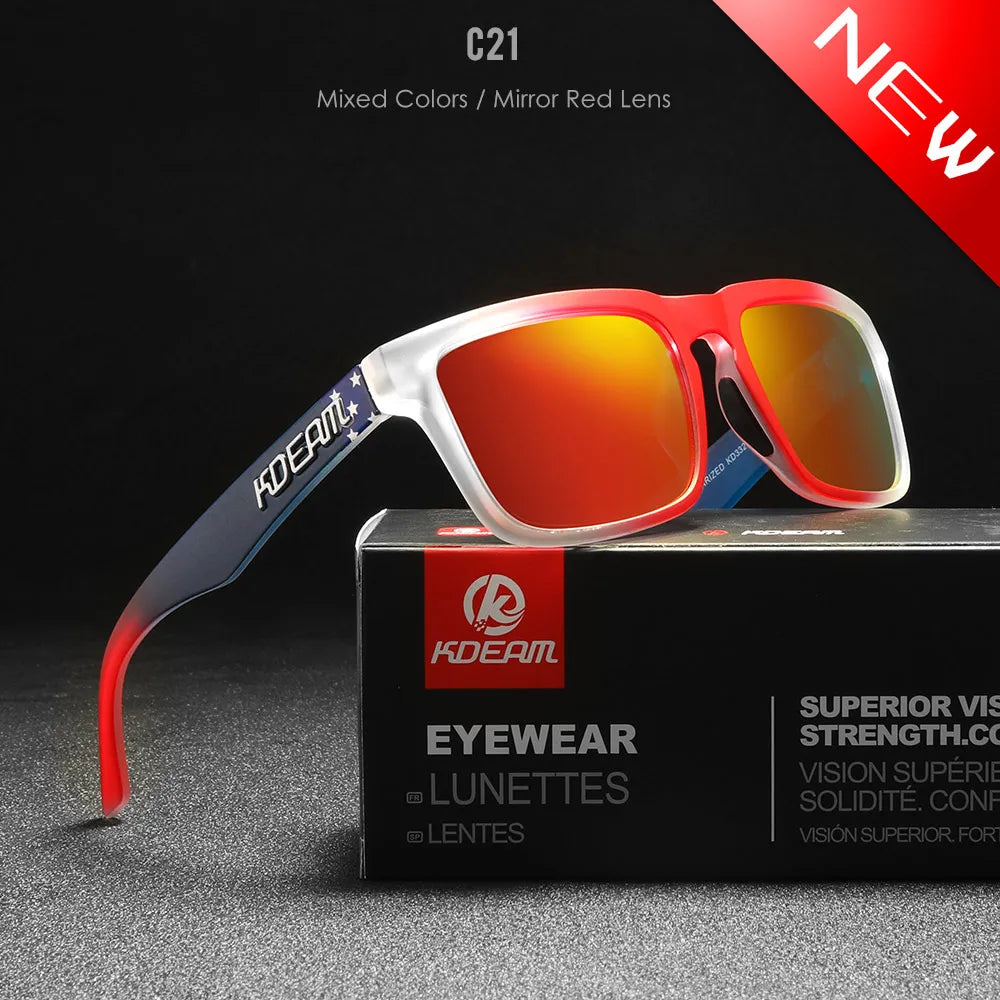 KDEAM Men's Polarized Sunglasses Fishing Lifestyles Mirrored Color Blocking Sun Glasses Women Legend Square Sunglass With Box