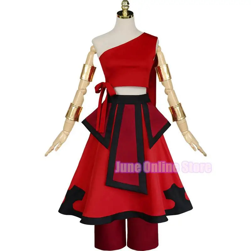 Anime Avatar the Last Airbender Cosplay Katara Fire Nation Cosplay Costume Red Uniform Adult Women Halloween Carnival Clothes