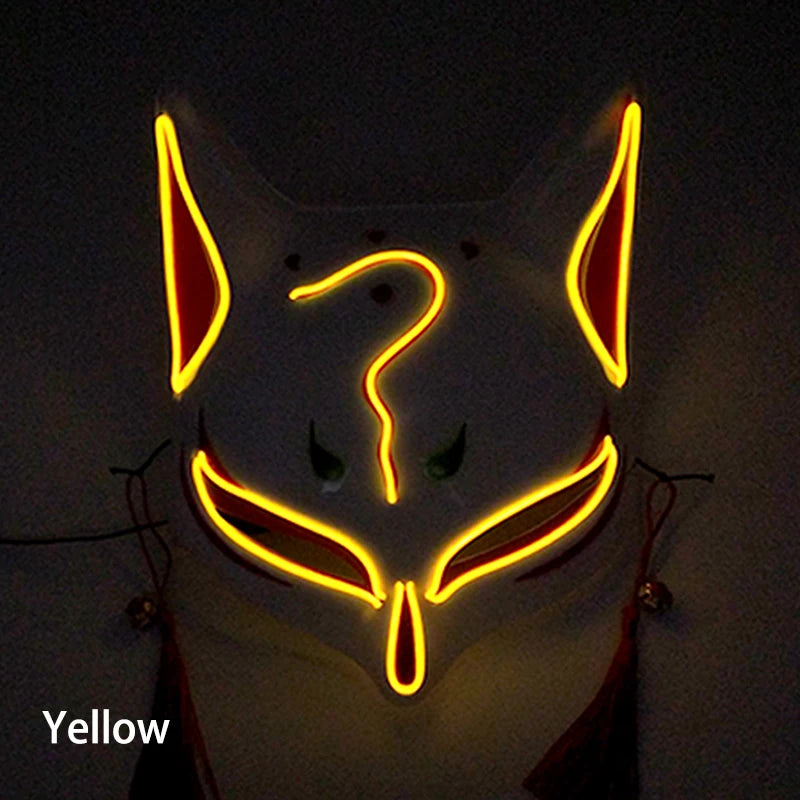 Glowing Demon Slayer Mask Cosplay Japanese Cartoon Neon Light Samurai Mascara Luminous Led Fox Mask for Halloween Christmas