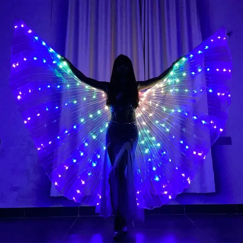 LED Wings Belly Dance Wings Isis Halloween Wing Prop Shining LED Lamp Wing Belly Dance Costumes Accessories Sticks Adult Child
