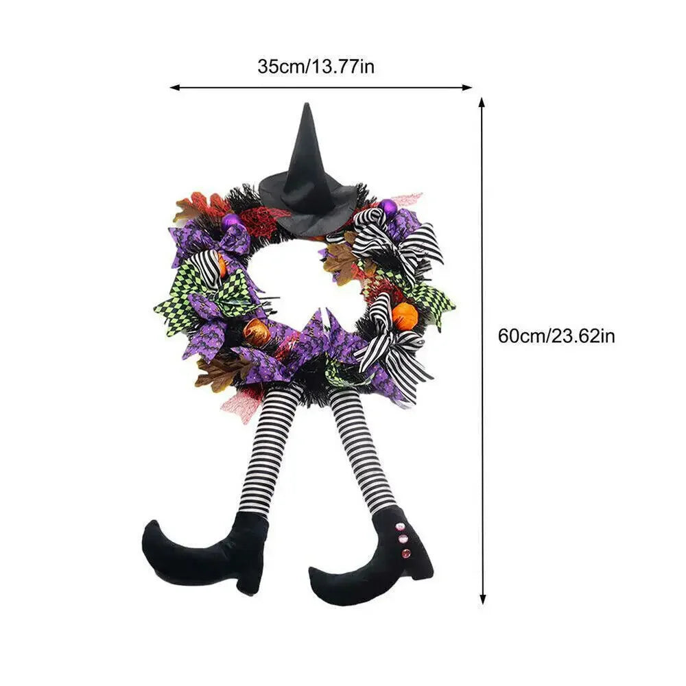 Halloween Wreath With Led Lights Door Hanging Decoration Pumpkin Witch Hat Leg Wreath Carnival Party Gifts Home Halloween Decor