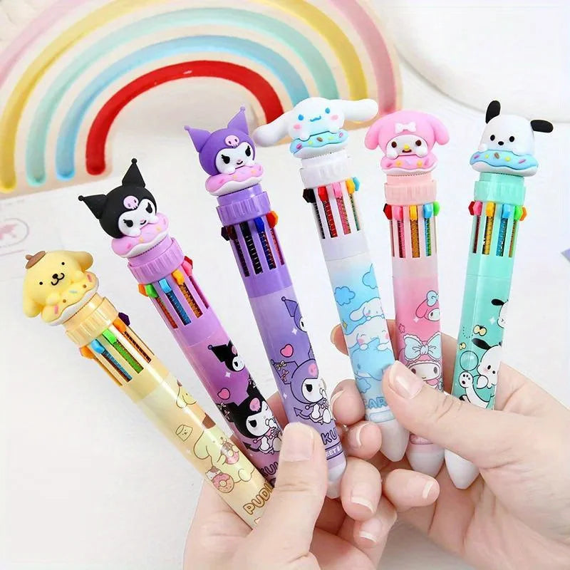 1pc/6pcs Sanrio Cartoon Ballpoint Pen, Kuromi, Hello Kitty, Cinnamoroll, 10 Color 0.7 Stationery Draw Writing Mark Pen