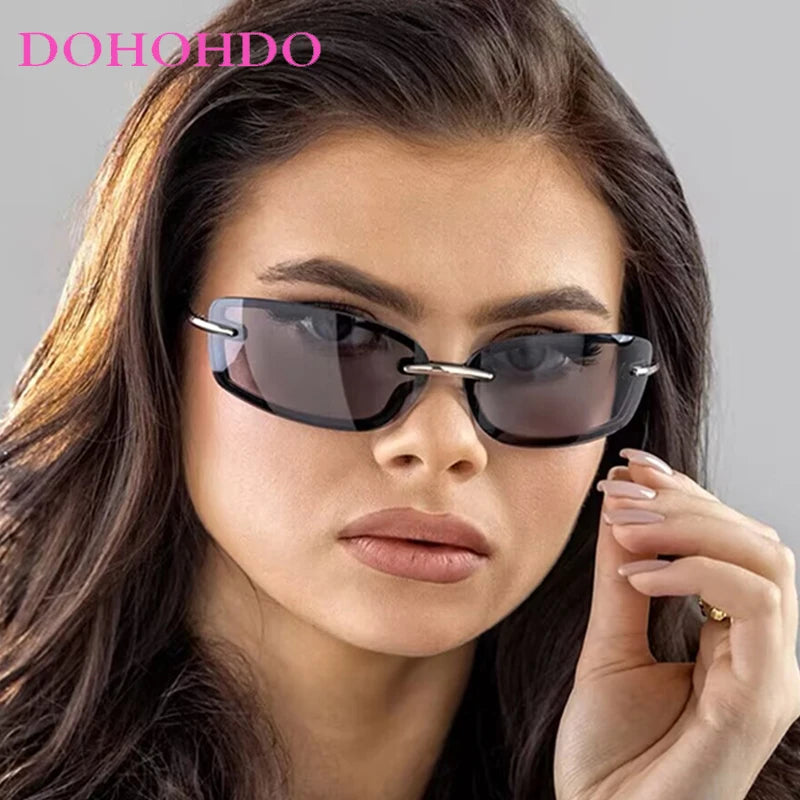 Rimless Y2K Style Sunglasses Rectangle Fashion Popular Luxury Brand Women Men Shades Rectangle Sun Glasses for Female Male UV400
