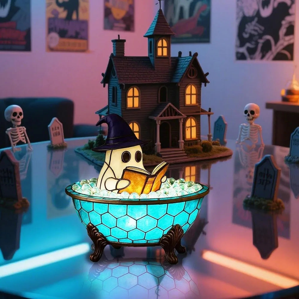 Halloween Ghost Bubble Bath Lamp,Cute Ghost Night Light,Ghost-Themed Bathtub Accent Lamp for Halloween Party or Gift