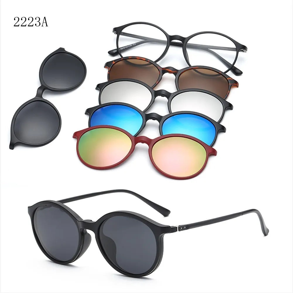6 in 1 Custom Men Women Polarization Optical Magnetic Sunglasses Magnet Clip on Sunglasses Polarization Clip on SunGlasses Frame