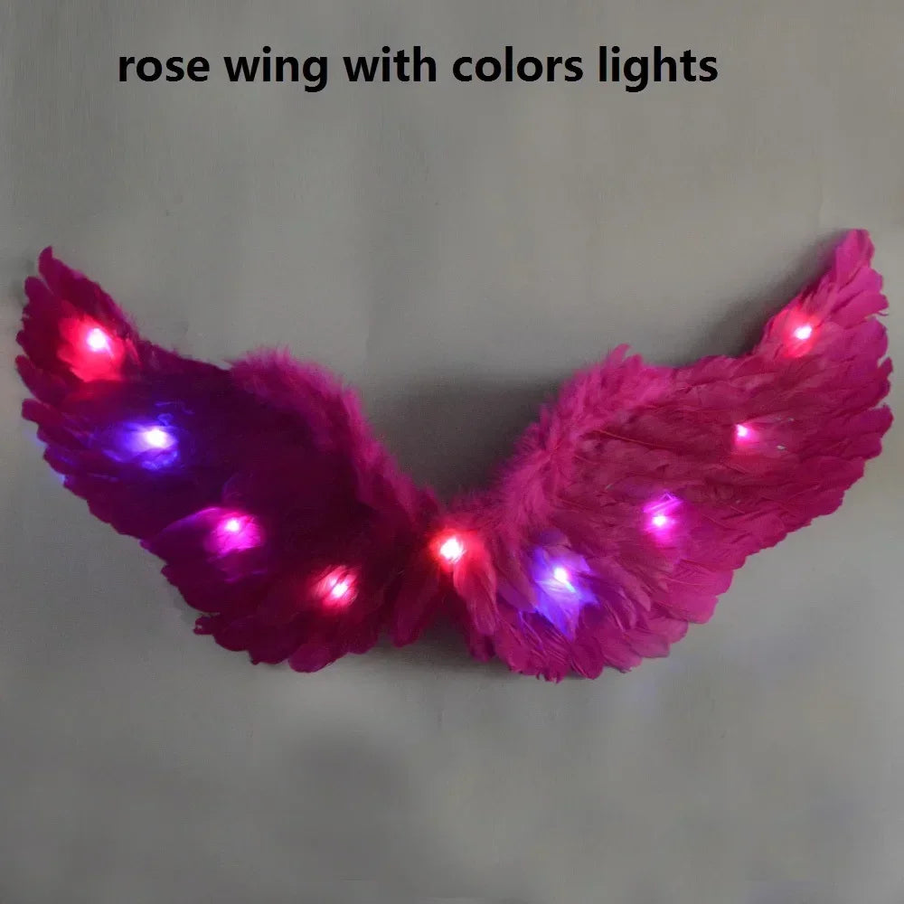 Women Girl LED Glow Light Up Angel Feather Wing Fairy Wings Props Birthday Wedding Party Christmas Halloween Costume Cosplay