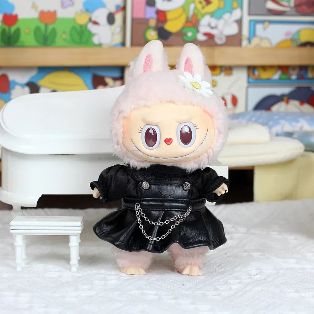 17cm Mini Plush Doll's Clothes Outfit Accessories for Korea Kpop Exo Labubu Idol Flower Shirt Leather Jacket Skirt Clothing Gift