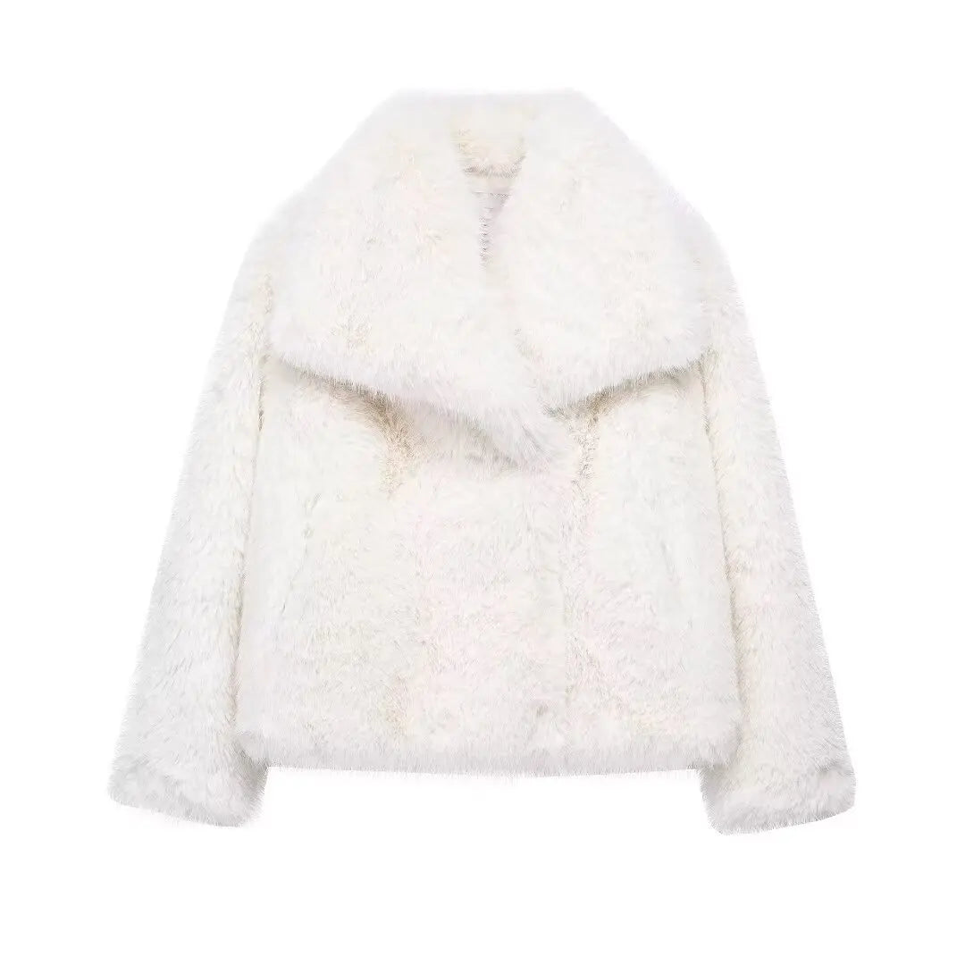 2025 Winter New Fashion Gradient Fluffy Fur Coat Women High Street Luxury Big Fur Collar Faux Fox Fur Jacket Female Overcoats