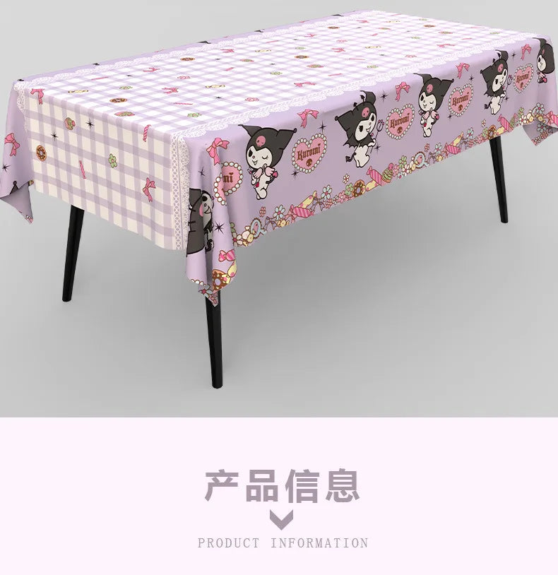 Sanrio Birthday Party Tablecloth Oil-Proof Waterproof Atmosphere Sense Cartoon Kuromi Disposable Tablecloth Decoration