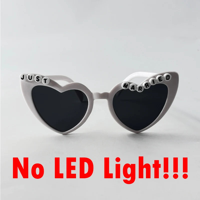 White Just Married LED Luminous Glasses Heart Shaped EL Neon Decorative Glasses Engagement Wedding Bridal Shower Props