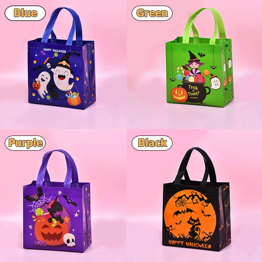 4-12pcs Halloween Theme Non-Woven Cloth Gift Shopping Bag Environmentally Friendly Reusable Cartoon Pumpkin Creative Storage Bag