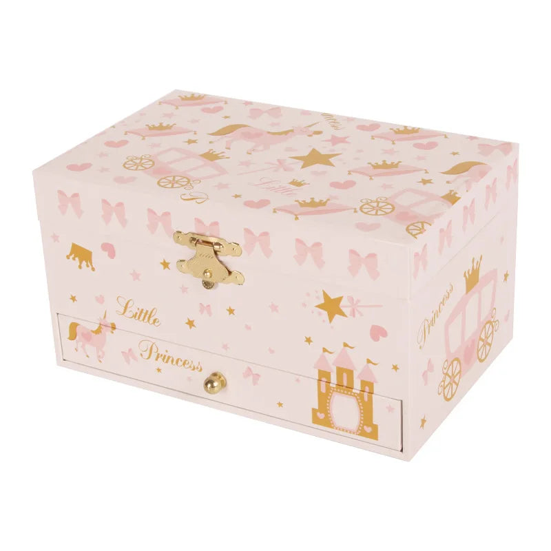 7-Inch White Castle White Horse Music Box Makeup Mirror Jewelry Storage Box Children's Day Christmas Gift Girl Birthday Gift