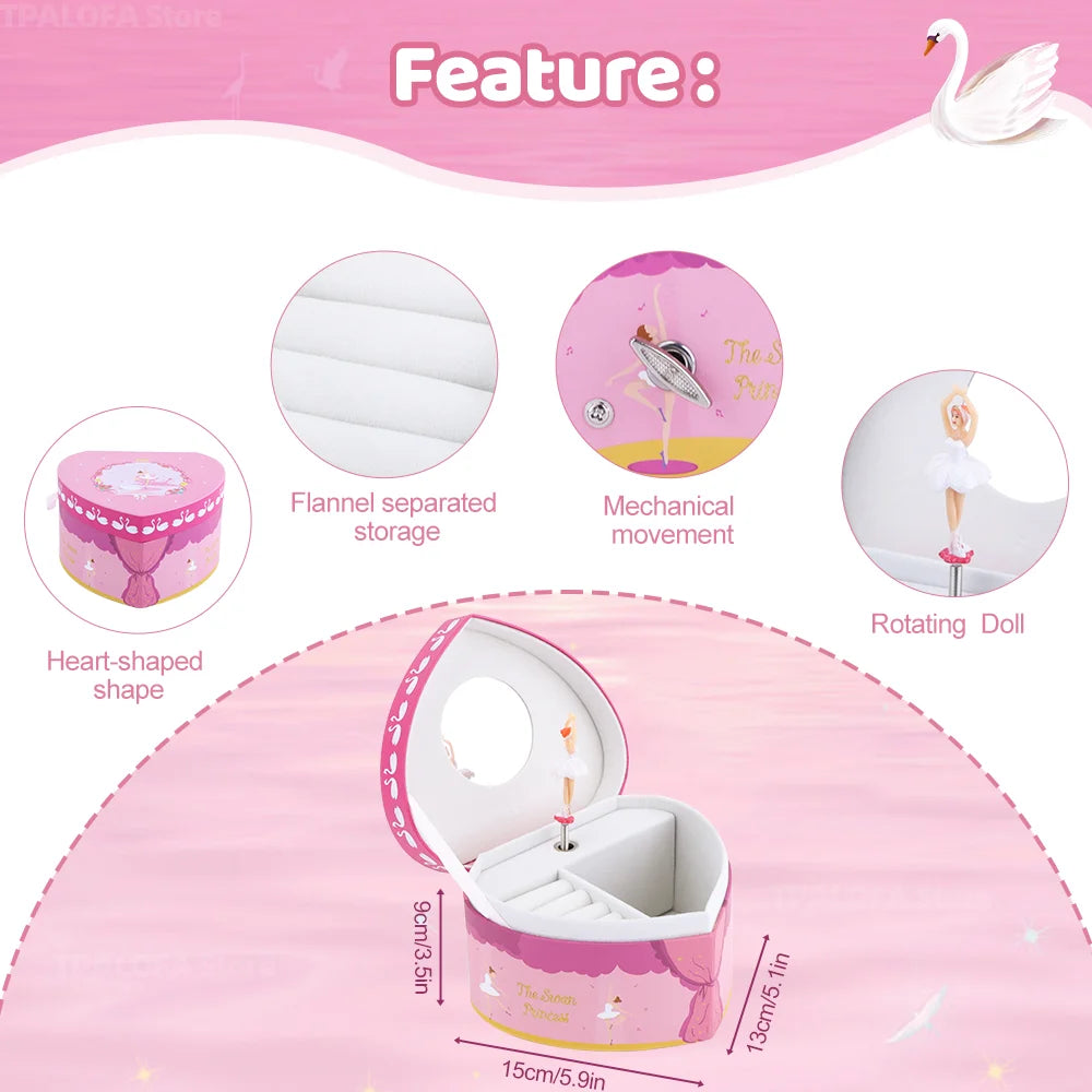 Unicorn Music Jewelry Box Heart-Shaped With Spining Ballet Dancer Doll Multi Purpose Storage Music Box Christmas Gifts for Girls