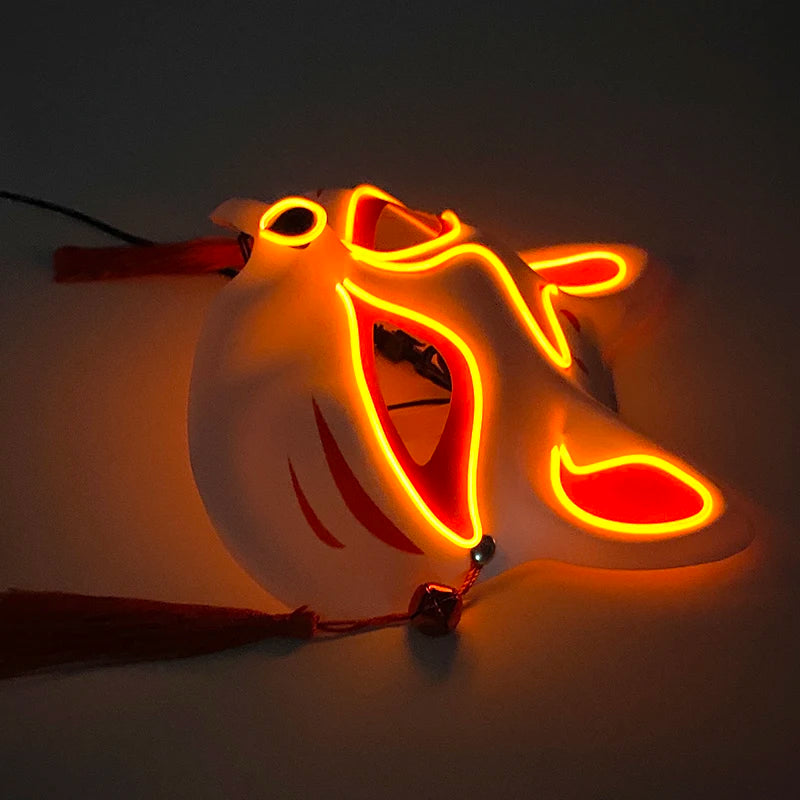 Halloween Luminous Japanese Neon Light Fox Mask LED Light Up Cosplay Mask Flashing in Dark Masquerade Dance Party Mask Costume
