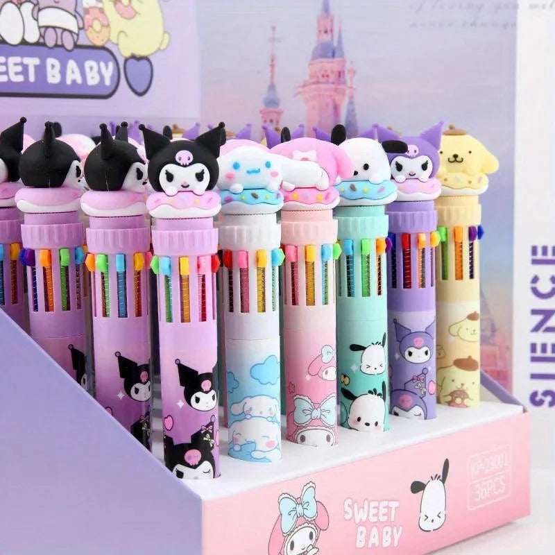 1pc/6pcs Sanrio Cartoon Ballpoint Pen, Kuromi, Hello Kitty, Cinnamoroll, 10 Color 0.7 Stationery Draw Writing Mark Pen
