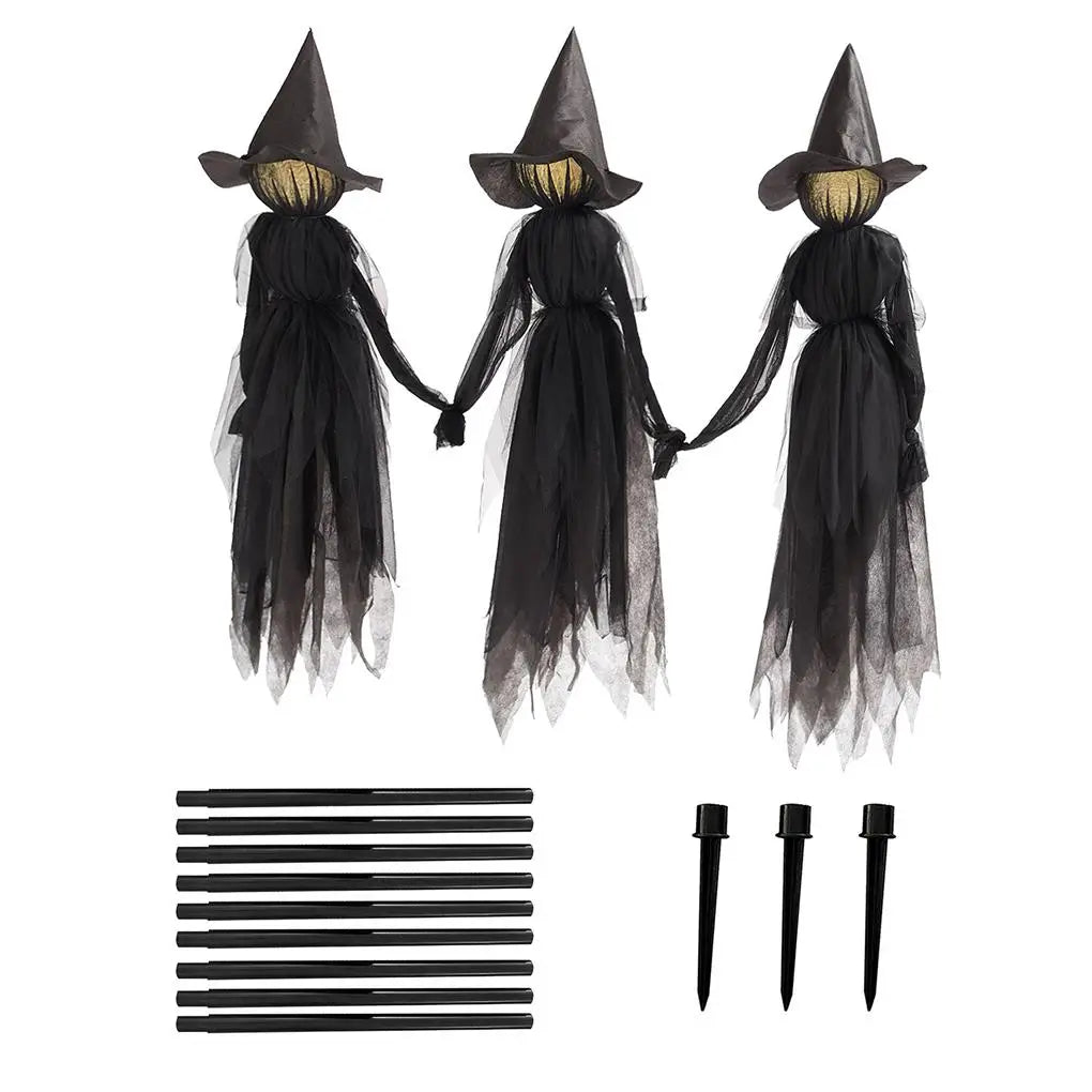3pcs Scary Screaming Glowing Witch Halloween Yard Garden Sound Activated Sensor Light-Up Witches With Stakes Halloween Decora