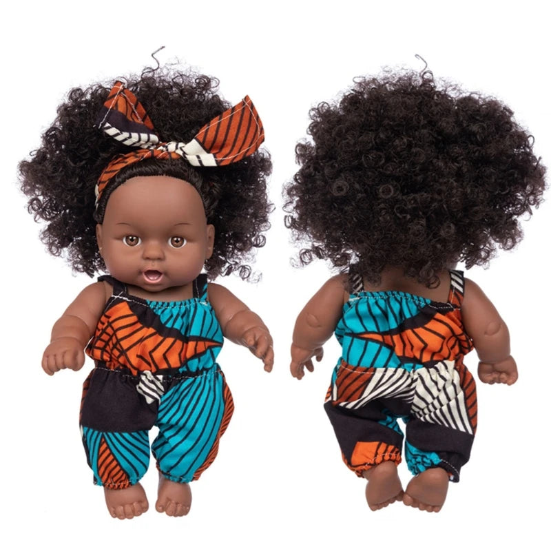 African Black Baby Toy With Curly Hair Christmas Simualtion Cartoon for Doll