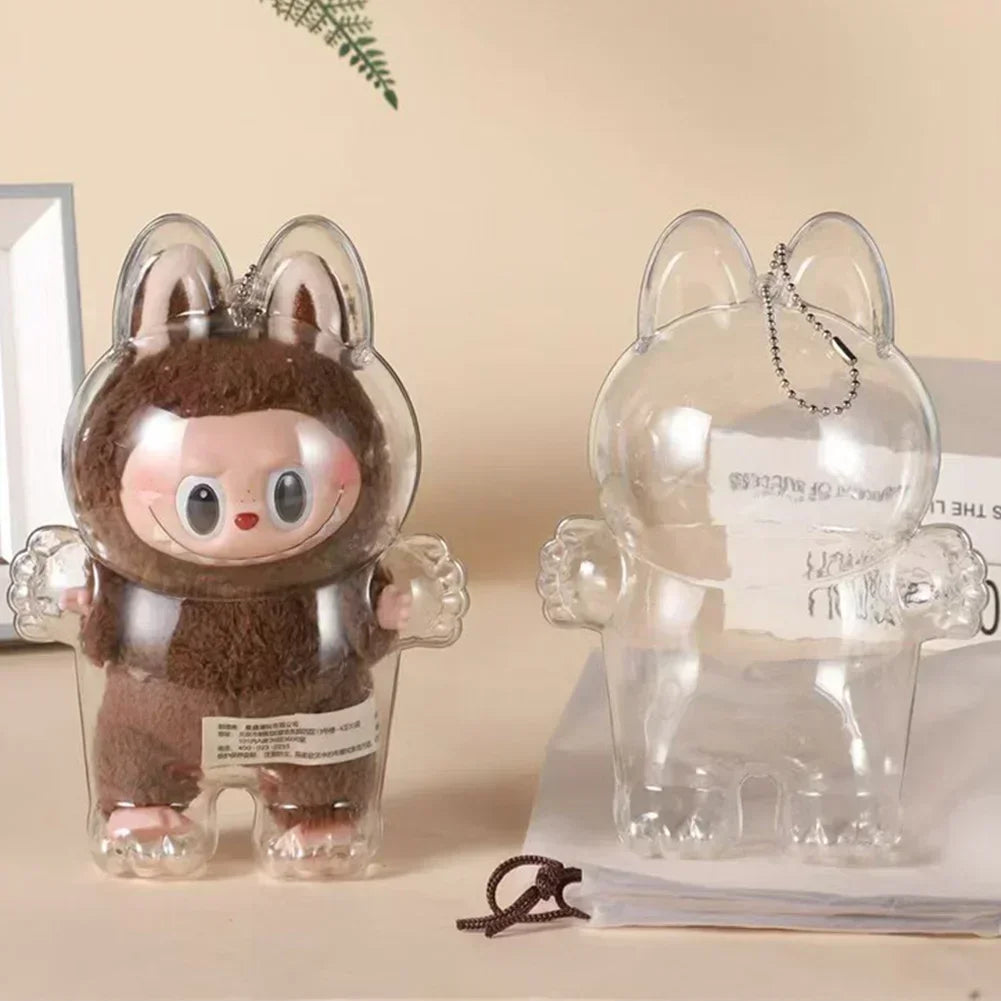 For Labubu V1 V2 Protective Acrylic Case Shell Transparent Portable Cable Organizer Box Thickened Doll Bag Keychain Bags